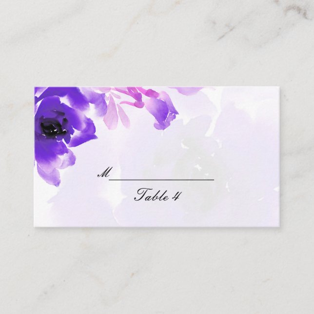 Purple Rose Wedding Place Cards (Front)