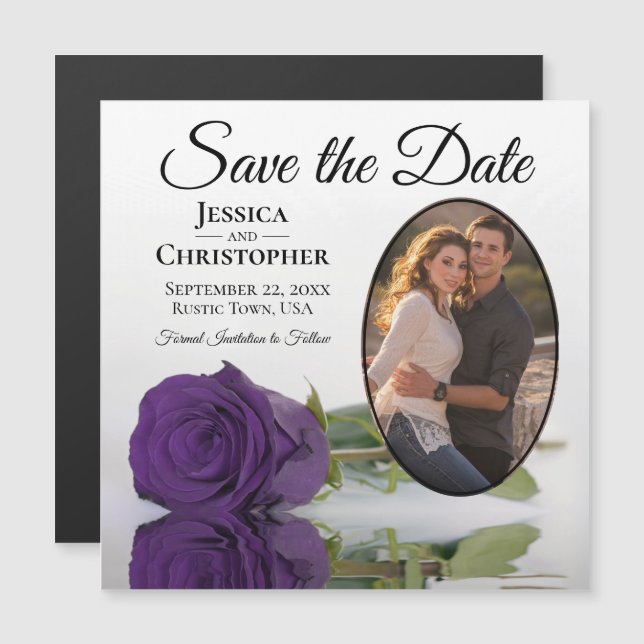 Purple Rose Wedding Save The Date Photo Magnet (Front/Back)