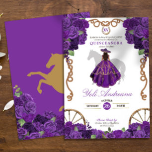 Purple Rose Western Ranchera Quinceanera Invitation