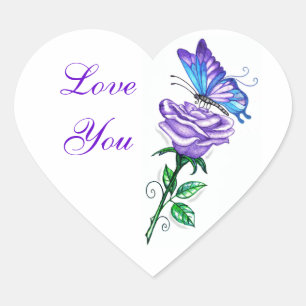Purple Rose with Butterfly Heart Sticker