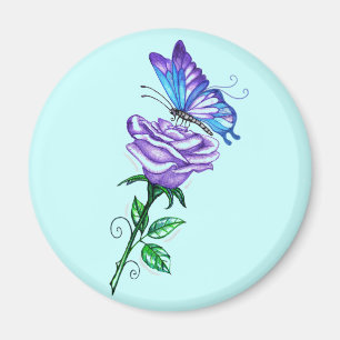 Purple Rose with Butterfly Magnet
