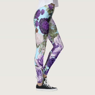 purple rose with butterfly pattern leggings