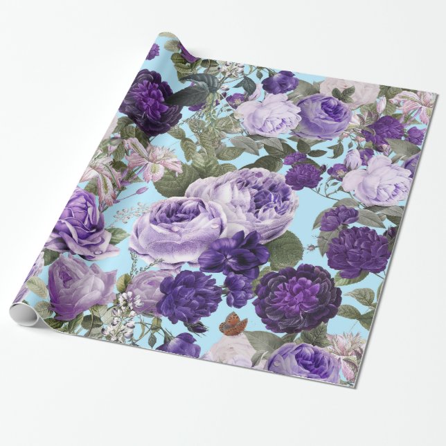 purple rose with butterfly pattern wrapping paper (Unrolled)