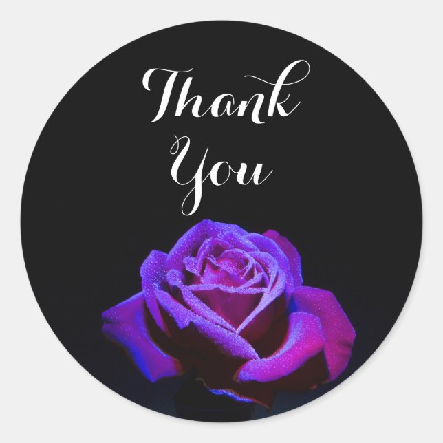 Purple Rose With Water Droplets Thank You Classic Round Sticker (Front)