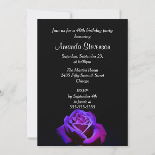 Purple Rose With Water Drops Birthday Party Invitation