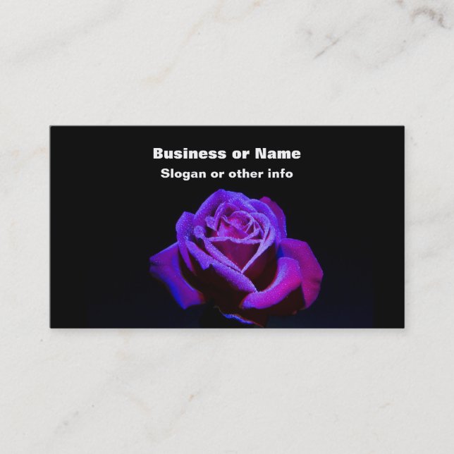 Purple Rose With Water Drops on Black Background Business Card (Front)