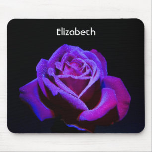 Purple Rose With Water Drops on Black Background Mouse Mat