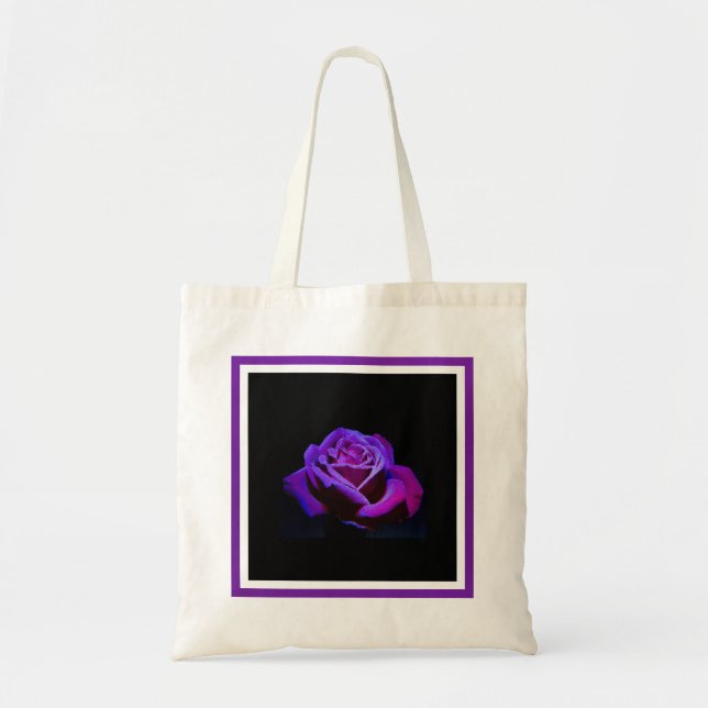 Purple Rose With Water Drops on Black Background Tote Bag (Front)