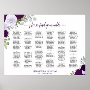 Purple Roses Alphabetical Wedding Seating Chart