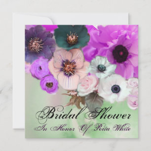 PURPLE  ROSES AND ANEMONE FLOWERS BRIDAL SHOWER INVITATION