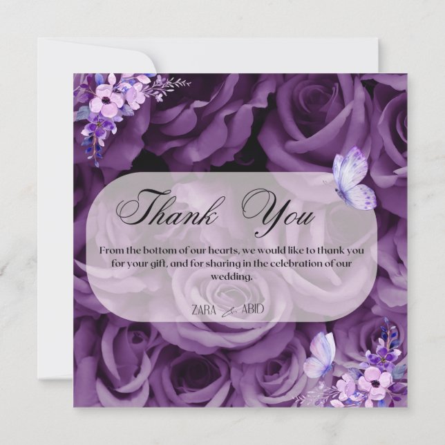 Purple Roses and Butterfly Thank You Cards (Back)