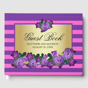 Purple Roses and Gold Personalised Wedding Guest Book