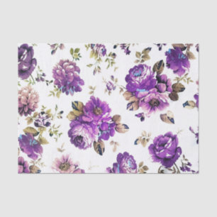 Purple Roses and Other Flowers with Tan Leaves Tissue Paper