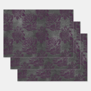 Purple Roses and Writing on Grey Wrapping Paper Sheet