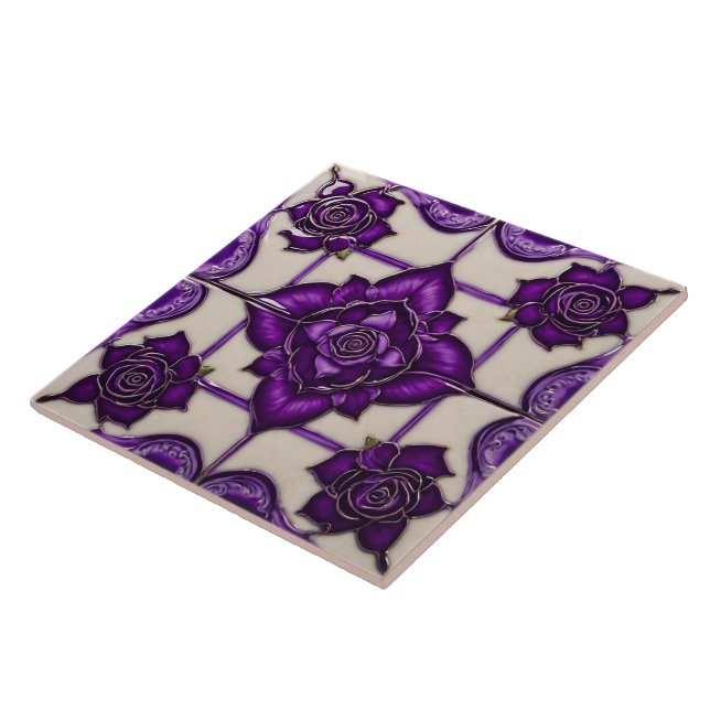 Purple Roses Beautiful Modern Collection Tile (Side)
