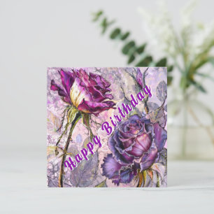 Purple Roses Birthday Card