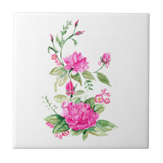 Purple Roses Blossoms Watercolor Tile