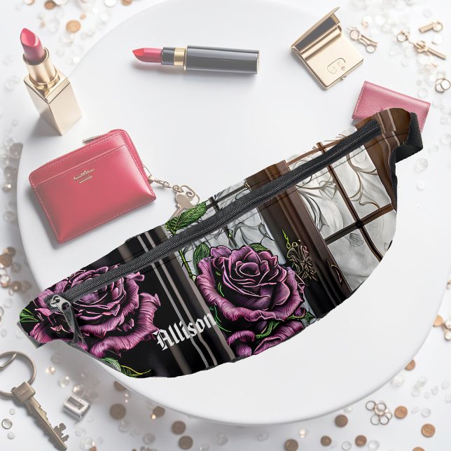 Purple roses by the window - gothic style bum bags (Creator Uploaded)