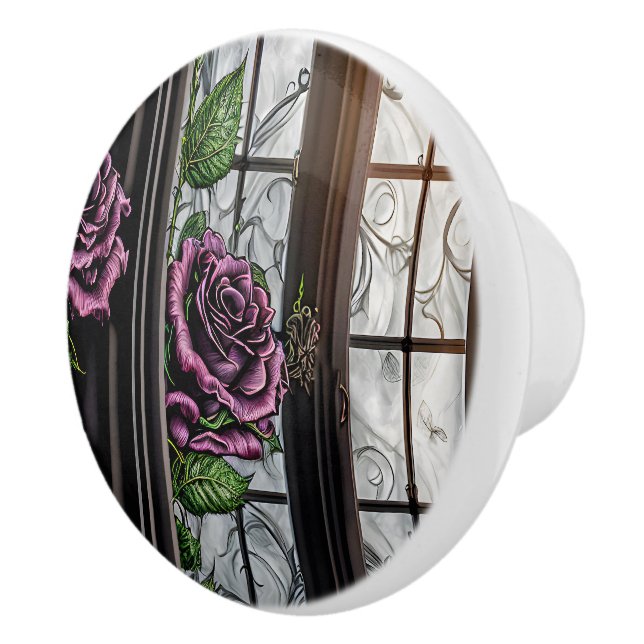 Purple roses by the window - gothic style ceramic knob (Right)
