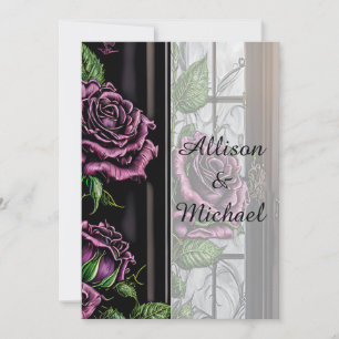 Purple roses by the window - gothic style invitation