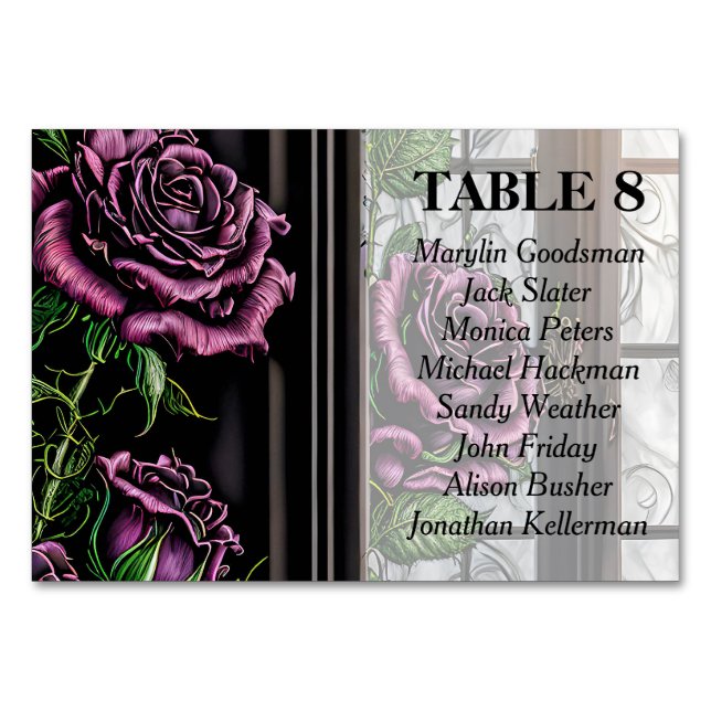 Purple roses by the window - gothic style  table number (Front)