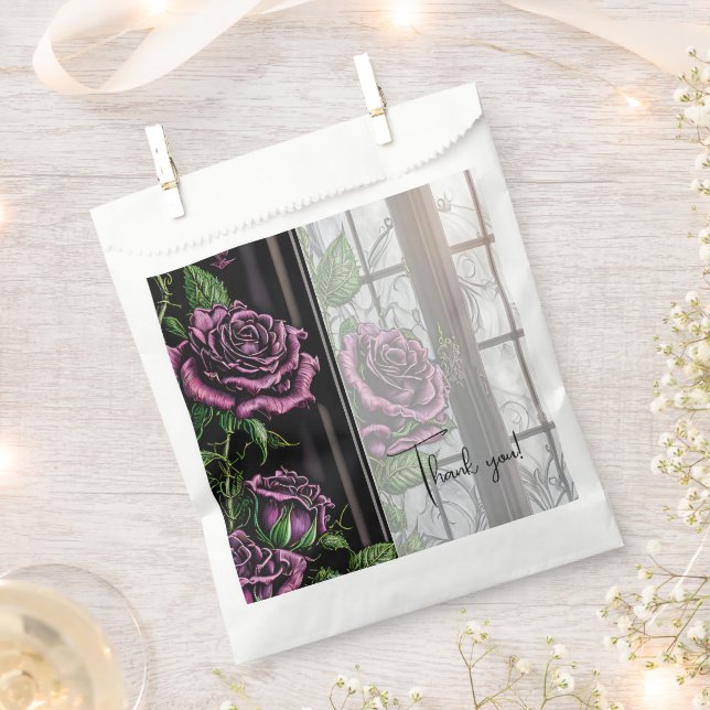 Purple roses by the window - gothic style wedding  favour bags (Clipped)