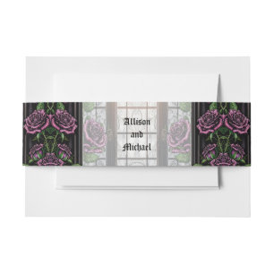 Purple roses by the window - gothic style wedding invitation belly band