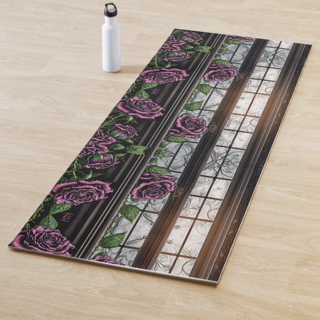 Purple roses by the window - gothic style yoga mat (In Situ)
