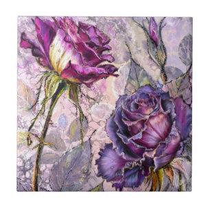 Purple Roses Ceramic Tile