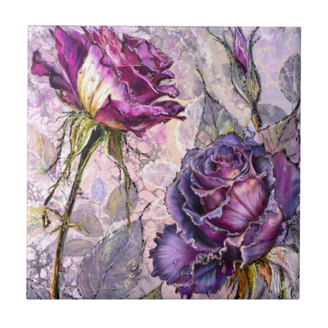 Purple Roses Ceramic Tile (Front)
