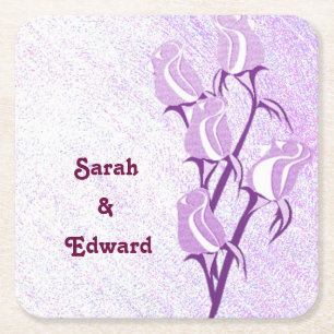 Purple Roses Couple Personalised Paper Coasters