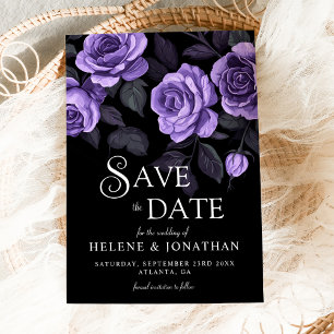 Purple Roses Dark Moody Floral Gothic Wedding Save The Date