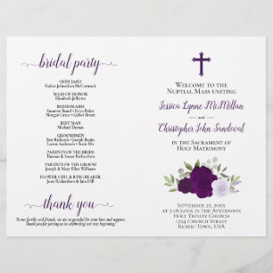 Purple Roses DIY Fold Catholic Wedding Program