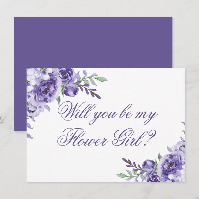 Purple Roses | Elegant Bridal Party Proposal Invitation (Front/Back)