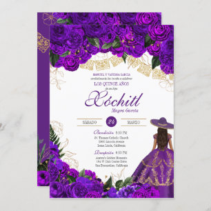 Purple Roses Elegant Emerald Charro Quinceanera Invitation