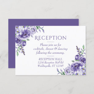 Purple Roses   Elegant Floral Reception Enclosure RSVP Card