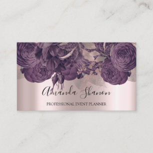 Purple Roses Elegant Logo Event Planner   Business Card