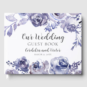 Purple Roses Elegant Personalised Garden Wedding Guest Book