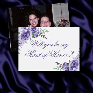 Purple Roses   Elegant Photo Bridal Party Proposal Invitation
