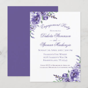 Purple Roses   Elegant Watercolor Boho Engagement Invitation