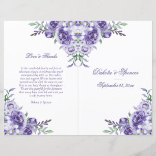 Purple Roses   Elegant Watercolor Ceremony Program