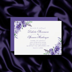 Purple Roses   Elegant Watercolor Floral Boho Invitation