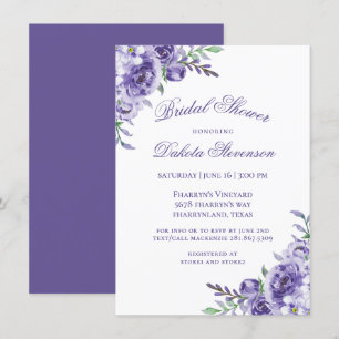 Purple Roses   Elegant Watercolor Floral Shower Invitation