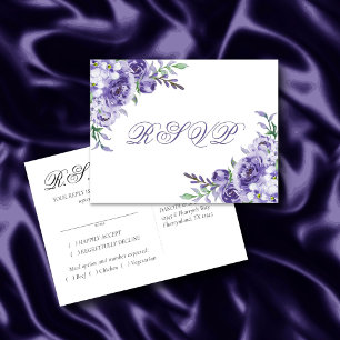 Purple Roses   Elegant Watercolor Meal Choice RSVP Announcement Postcard