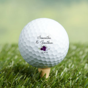 Purple Roses Elegant Wedding Couple's Names Golf Balls