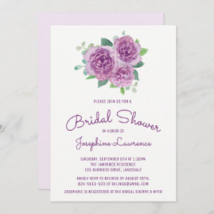 Purple Roses Floral Bridal Shower Invitations