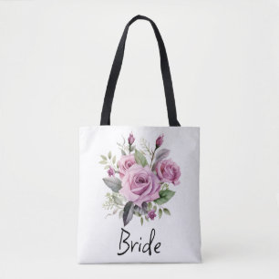 Purple Roses Floral Bride  Elegant Wedding Bridal  Tote Bag