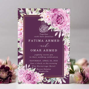 Purple Roses Floral Islamic Muslim Wedding Invitat Invitation