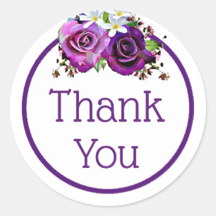 Purple Roses Floral Thank You Stickers