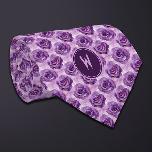 Purple Roses Floral  Tie